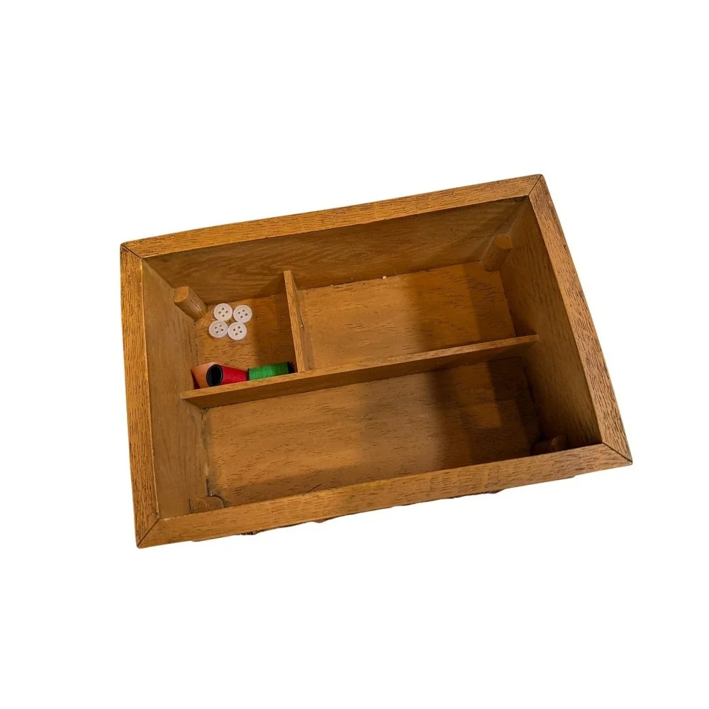 Vintage Wasa Resin Sewing Box Faux Wood Relief Carved Notions Organizer Chest